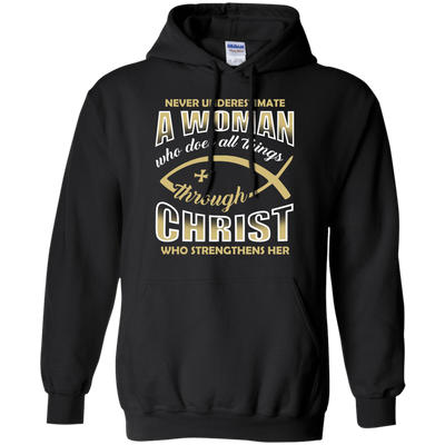 Who Does All Things Through Christ Who Strengthens Her-T-Shirt & Hoodie-Pullover Hoodie-Black