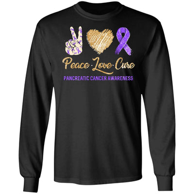 Peace Love Cure Pancreatic Cancer Awareness-T-Shirt & Hoodie-Long Sleeve T-Shirt-Black