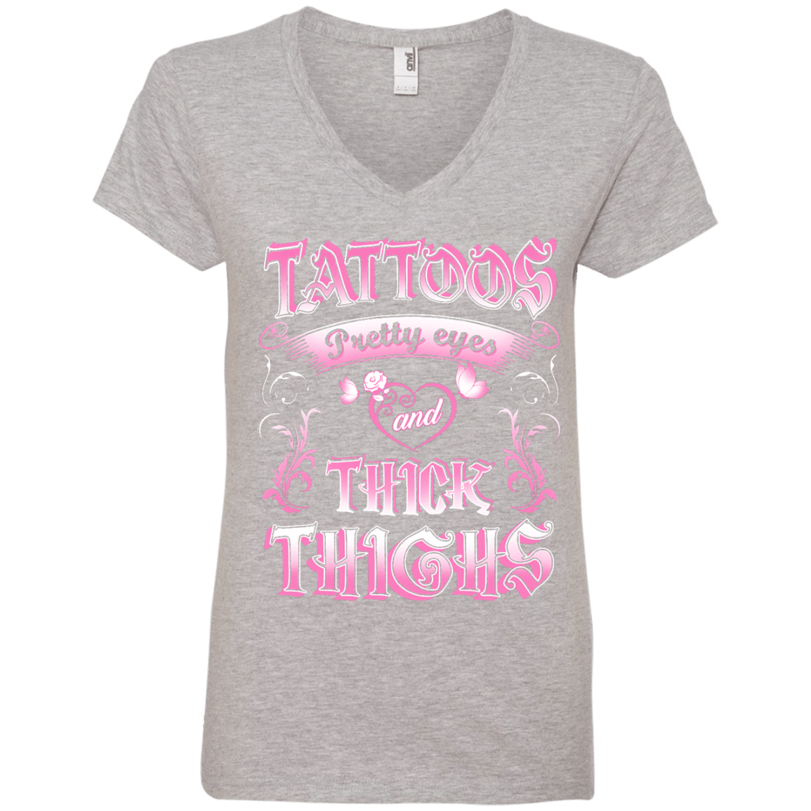 Tattoos Pretty Eyes And Thick Thighs-T-Shirt & Tank Top-Ladies' V-Neck Tee-Heather Grey