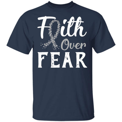 Brain Cancer Diabetes Awareness Gray Ribbon Faith Over Fear-T-Shirt & Hoodie-Classic T-Shirt-Navy