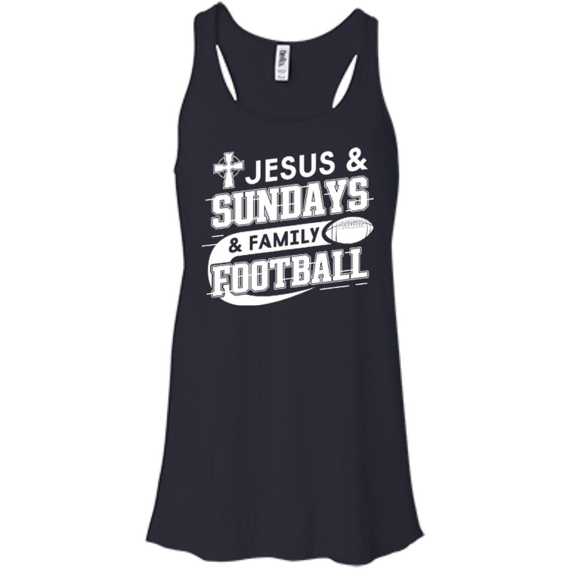 Jesus Sundays Family Football-T-Shirt & Hoodie-Women's Flowy Racerback Tank-Midnight