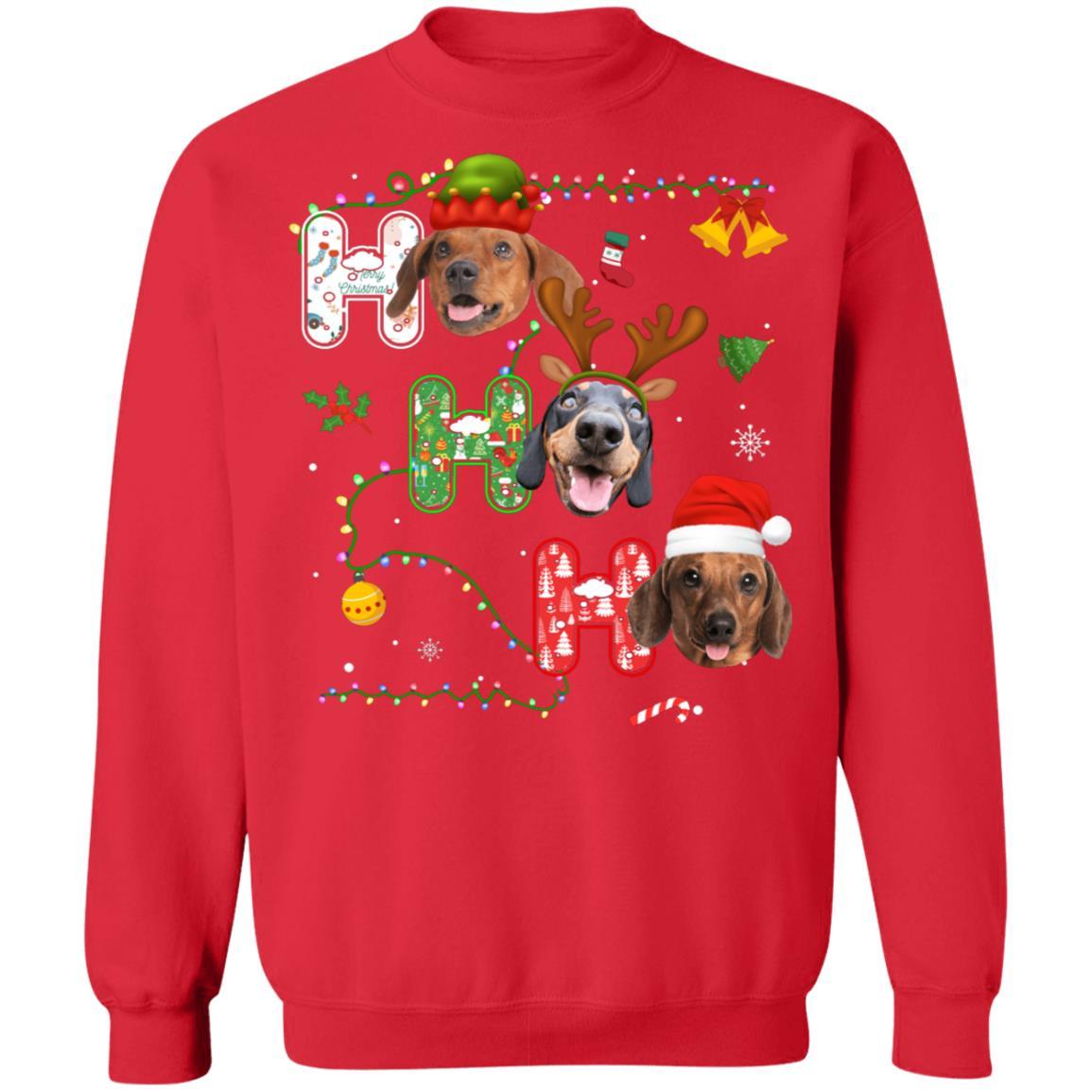 Christmas Ho Ho Ho Dachshund Lover Funny Xmas Gift-T-Shirt & Sweatshirt-Crewneck Sweatshirt-Red