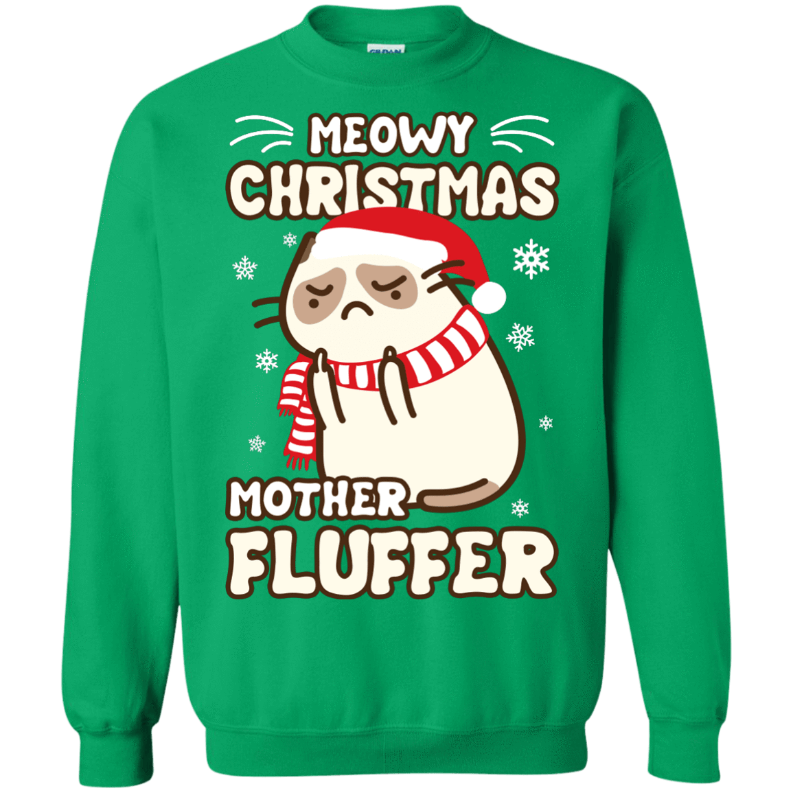 Meowy Christmas Mother Fluffer T Shirt-T-Shirt & Hoodie-Crewneck Sweatshirt-Irish Green