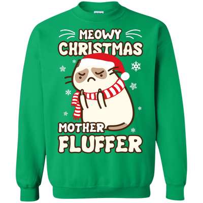 Meowy Christmas Mother Fluffer T Shirt-T-Shirt & Hoodie-Crewneck Sweatshirt-Irish Green