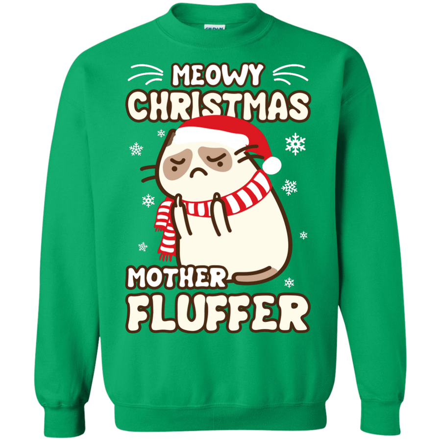 Meowy Christmas Mother Fluffer T Shirt-T-Shirt & Hoodie-Crewneck Sweatshirt-Irish Green