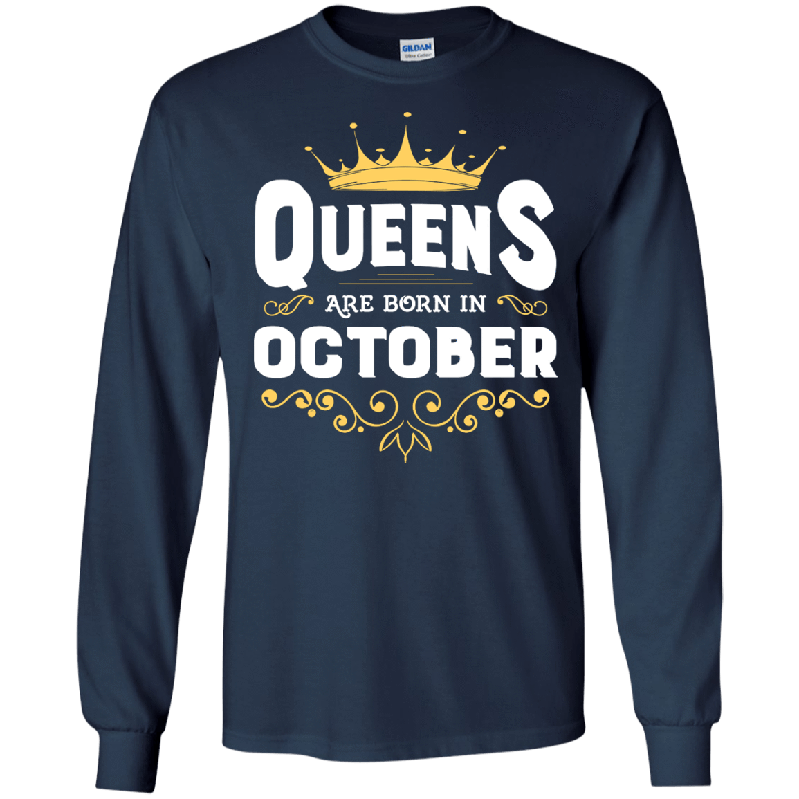 Queens Are Born In October-T-Shirt & Hoodie-Long Sleeve T-Shirt-Navy