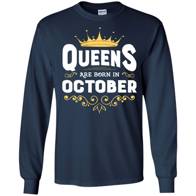 Queens Are Born In October-T-Shirt & Hoodie-Long Sleeve T-Shirt-Navy