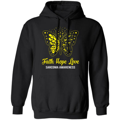 Faith Hope Love Yellow Butterfly Sarcoma Awareness-T-Shirt & Hoodie-Pullover Hoodie-Black