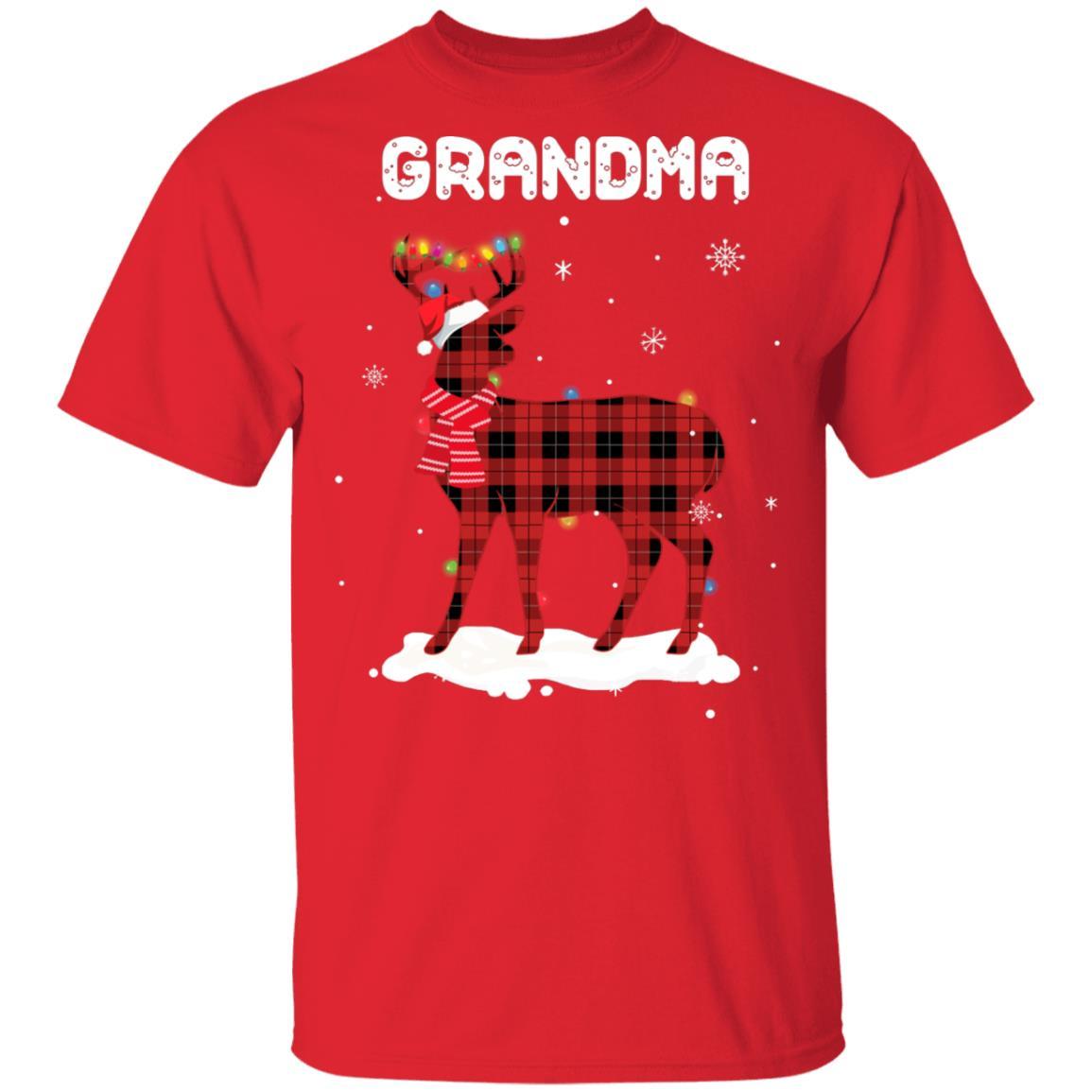 Grandma Deer Red Plaid Christmas Family Matching Pajamas-T-Shirt & Sweatshirt-Classic T-Shirt-Red