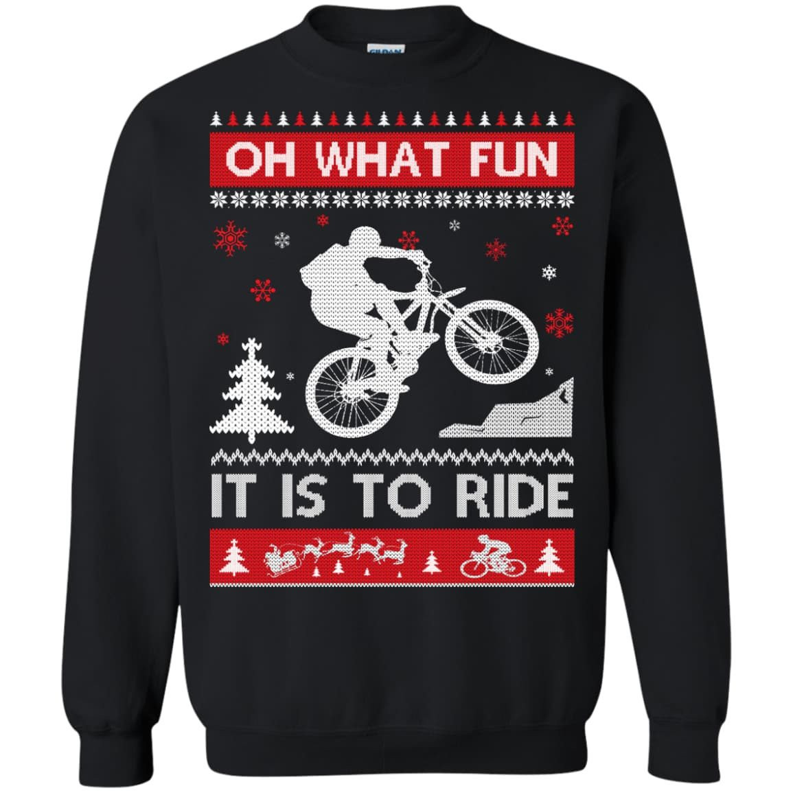 Bicycle Sweater Christmas Oh What Fun It Is To Ride-T-Shirt & Hoodie-Crewneck Sweatshirt-Black