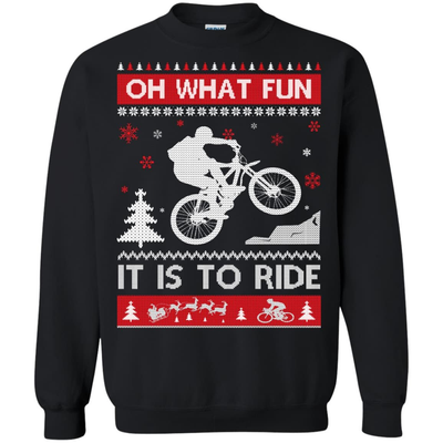Bicycle Sweater Christmas Oh What Fun It Is To Ride-T-Shirt & Hoodie-Crewneck Sweatshirt-Black