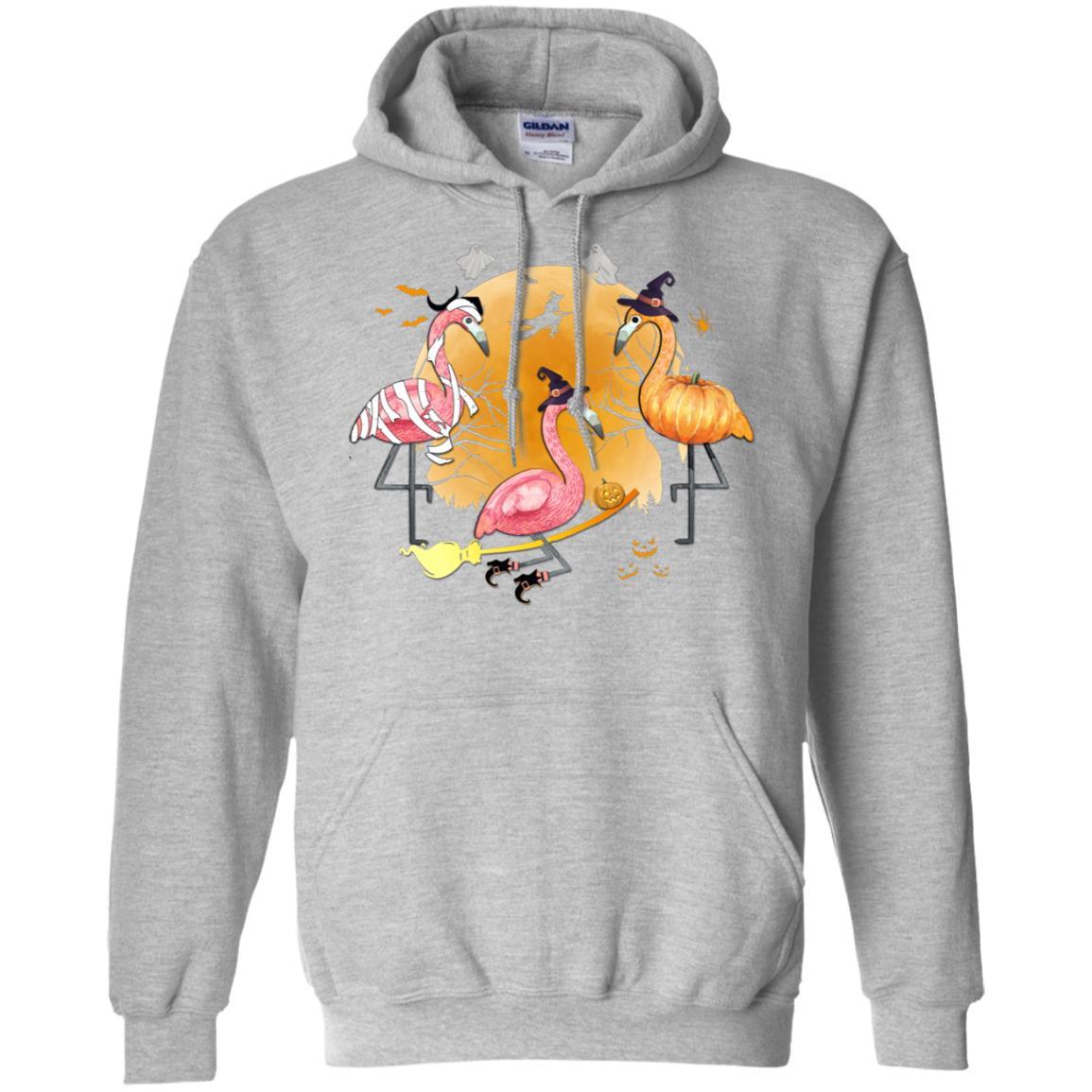 Flamingo Lover Funny Pumpkin Halloween Party-T-Shirt & Hoodie-Pullover Hoodie-Sport Grey