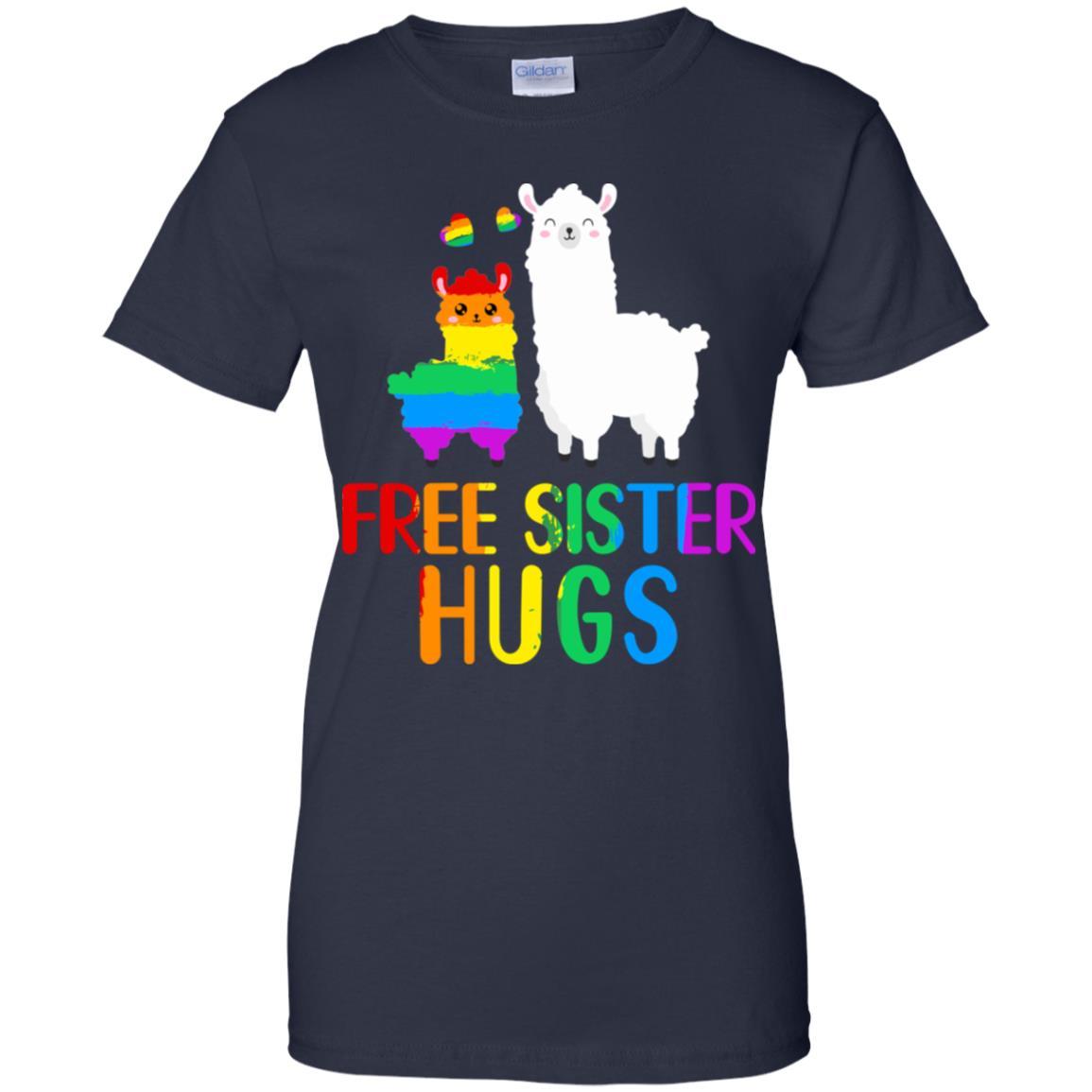 Free Sister Hugs Llama Rainbow Heart LGBT Pride Month-T-Shirt & Hoodie-Women's T-Shirt-Navy