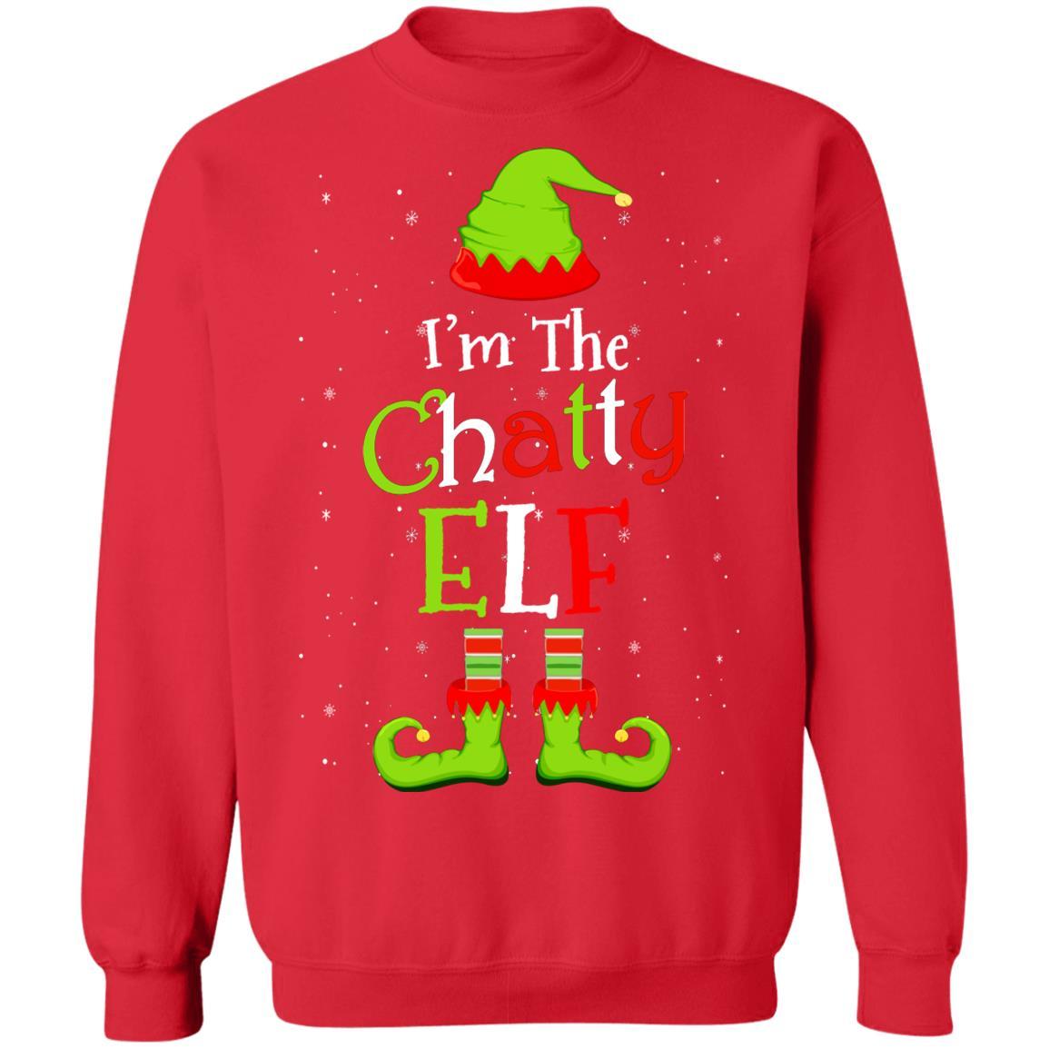 I'm The Chatty Elf Family Matching Funny Christmas Group Gift-T-Shirt & Sweatshirt-Crewneck Sweatshirt-Red