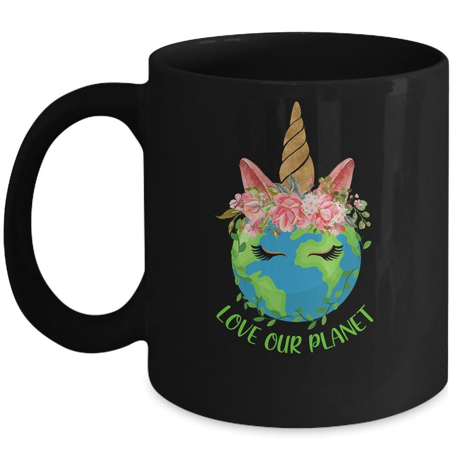 Earth Day Love Our Planet Cute Unicorn Mug-Coffee Mug-Mug-Black