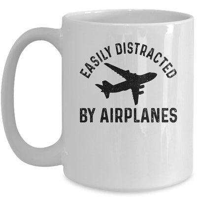 Easily Distracted By Airplanes Funny Pilot Flying Mug-Coffee Mug-Mug-White