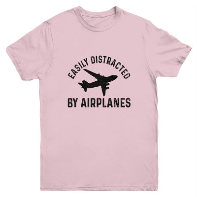 Easily Distracted By Airplanes Funny Pilot Flying Youth-Youth Shirt-Youth T-Shirt-Light Pink