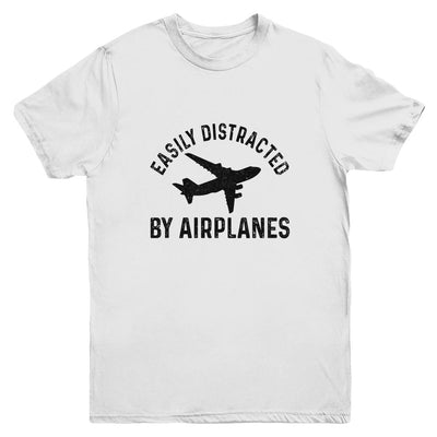 Easily Distracted By Airplanes Funny Pilot Flying Youth-Youth Shirt-Youth T-Shirt-White