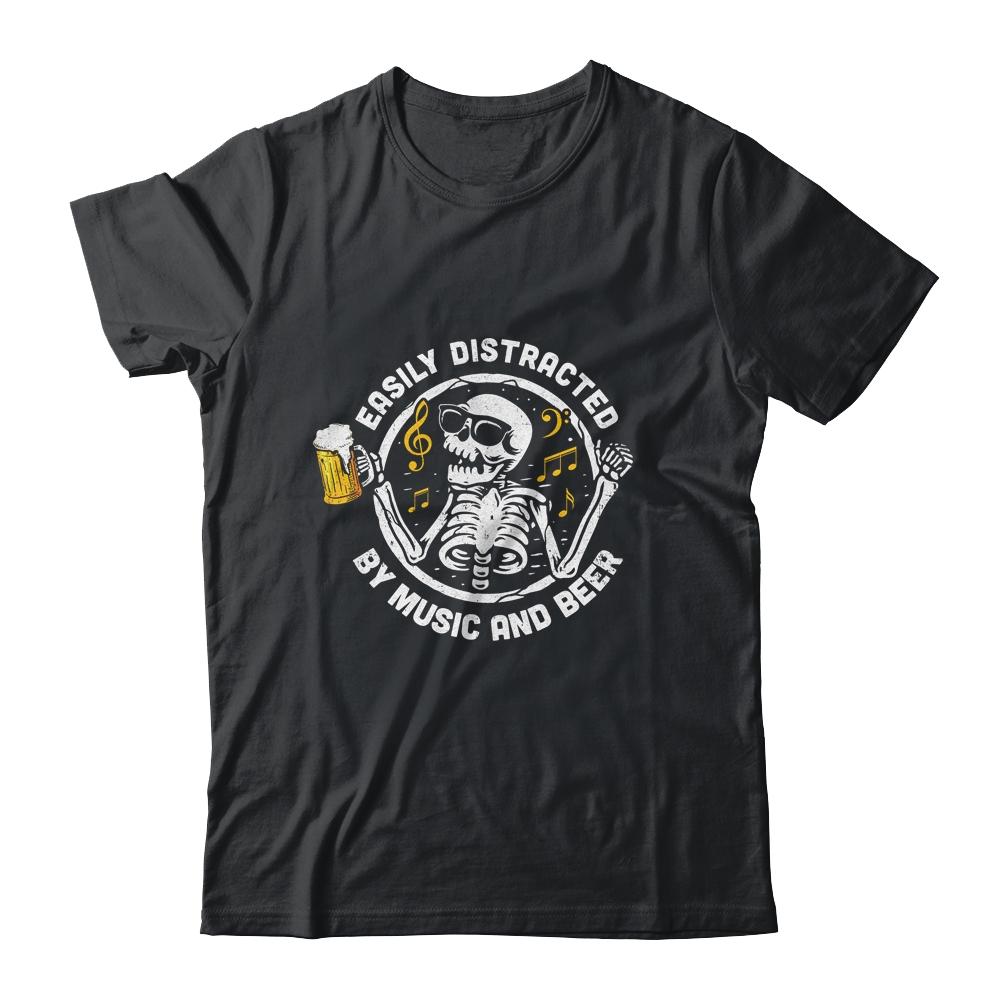 Easily Distracted By Music And Beer Skeleton-T-Shirt & Tank Top-Classic T-Shirt-Black