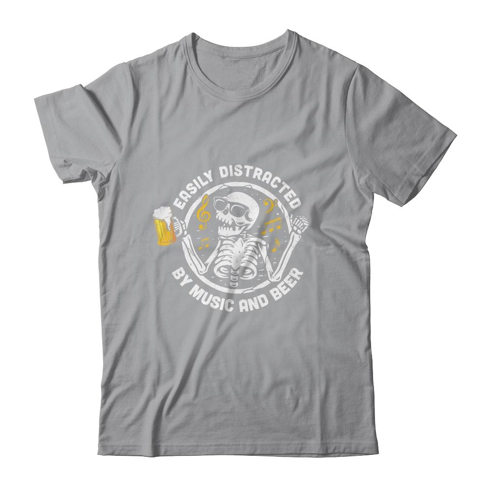 Easily Distracted By Music And Beer Skeleton-T-Shirt & Tank Top-Classic T-Shirt-Sport Grey
