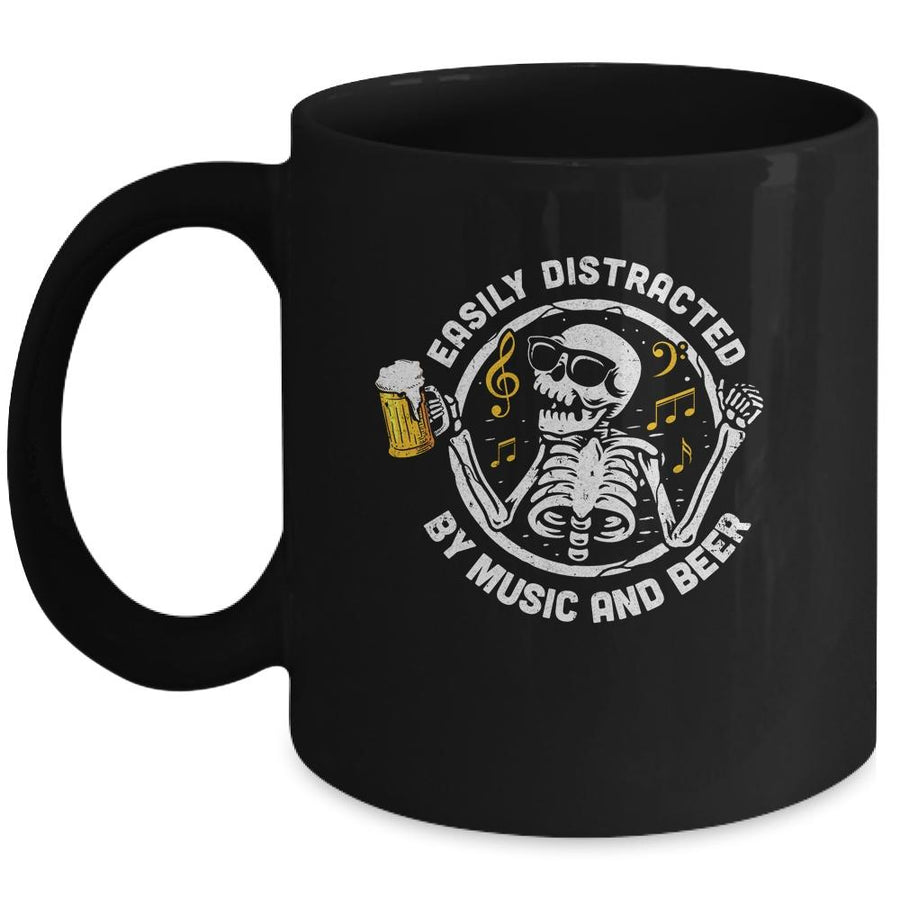 Easily Distracted By Music And Beer Skeleton Mug-Coffee Mug-Mug-Black