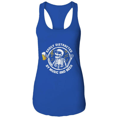 Easily Distracted By Music And Beer Skeleton-T-Shirt & Tank Top-Women's Ideal Racerback Tank-Royal