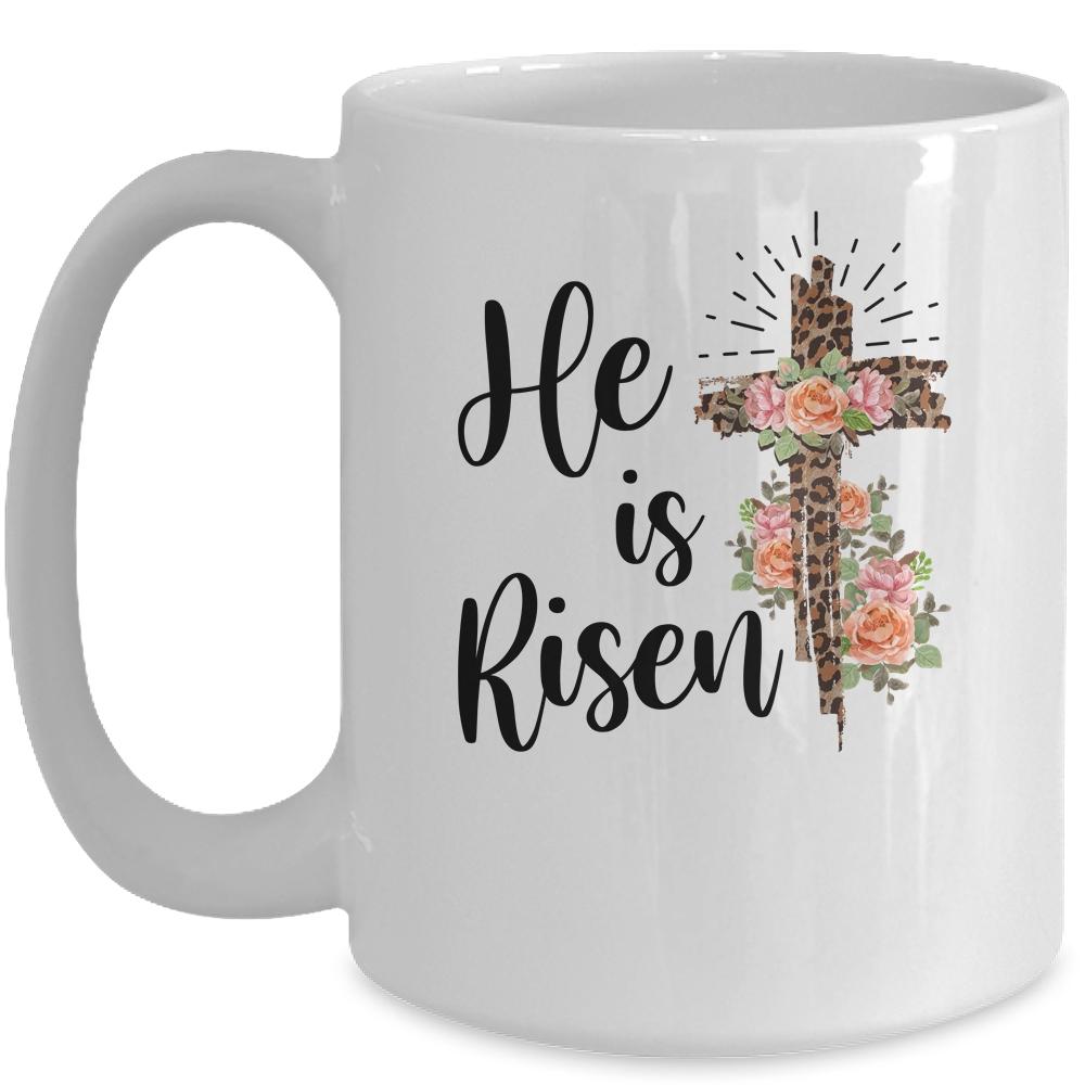 Easter Day For Christian Teen Girls Mom He Is Risen Leopard Mug-Coffee Mug-Mug-White