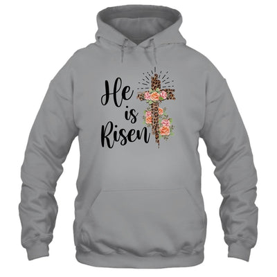 Easter Day For Christian Teen Girls Mom He Is Risen Leopard-T-Shirt & Hoodie-Pullover Hoodie-Sport Grey
