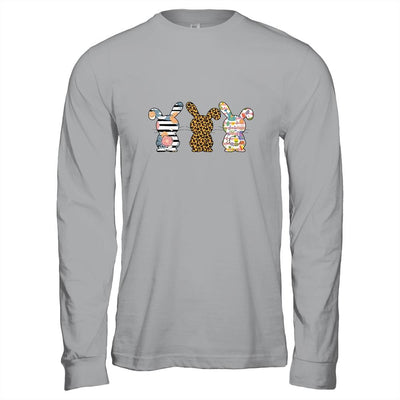 Easter Day Leopard Striped Bunny Rabbit-T-Shirt & Hoodie-Long Sleeve T-Shirt-Sport Grey
