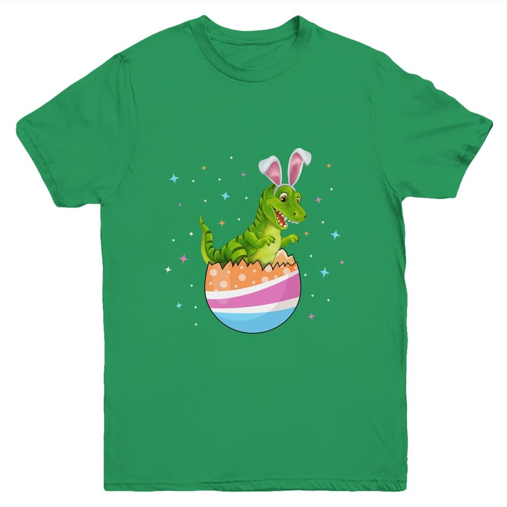 Easter Dinosaur Funny T Rex Bunny Egg Cute Boys Girls Kids Youth-Youth Shirt-Youth T-Shirt-Irish Green