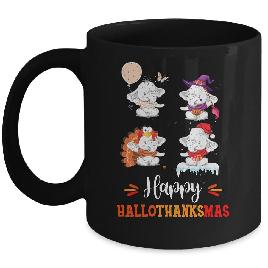 Elephant Halloween Thanksgiving Christmas Hallothanksmas Mug-Coffee Mug-Mug-Black