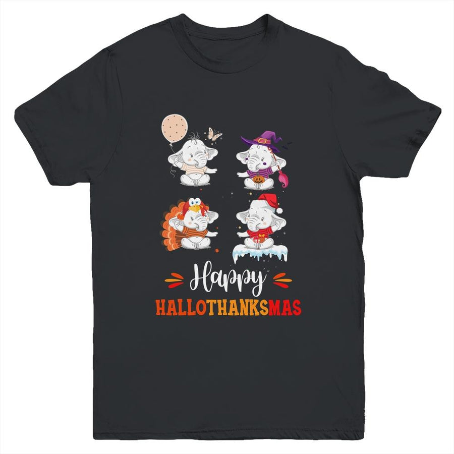 Elephant Halloween Thanksgiving Christmas Hallothanksmas Youth-Youth Shirt-Youth T-Shirt-Black