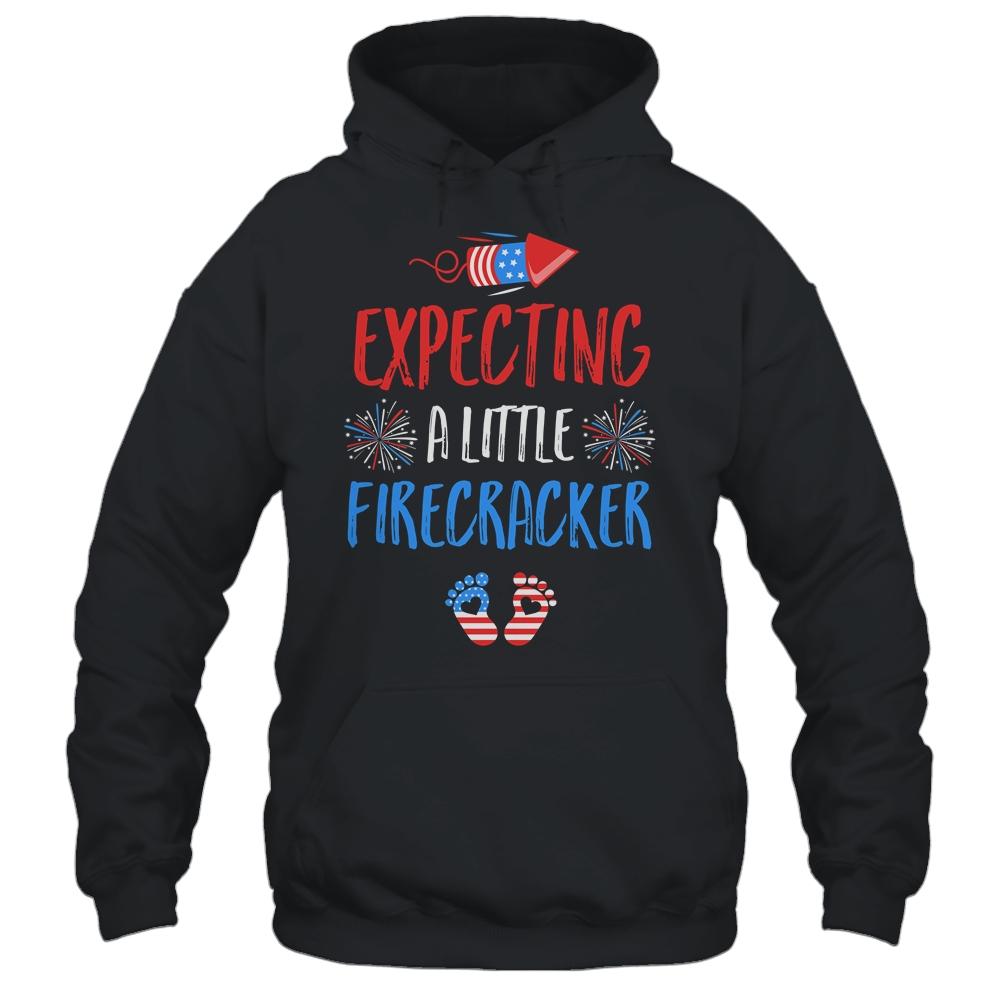 Expecting A Little Firecracker July Of 4th Pregnancy Party-T-Shirt & Tank Top-Pullover Hoodie-Black