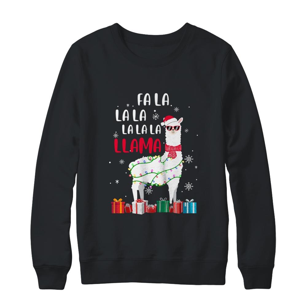 Fa La La Llama Christmas For Women Men Kids-T-Shirt & Sweatshirt-Crewneck Sweatshirt-Black