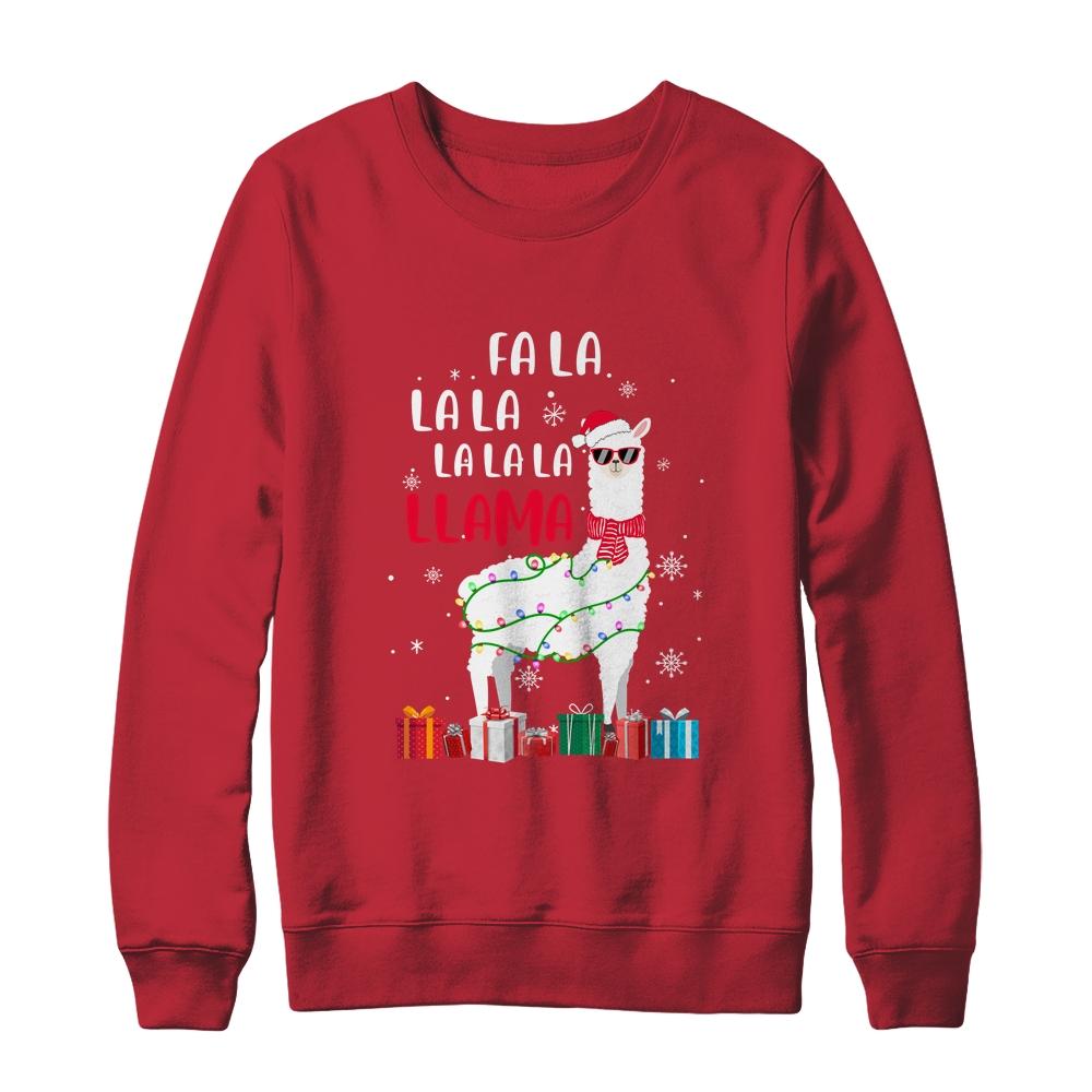 Fa La La Llama Christmas For Women Men Kids-T-Shirt & Sweatshirt-Crewneck Sweatshirt-Red