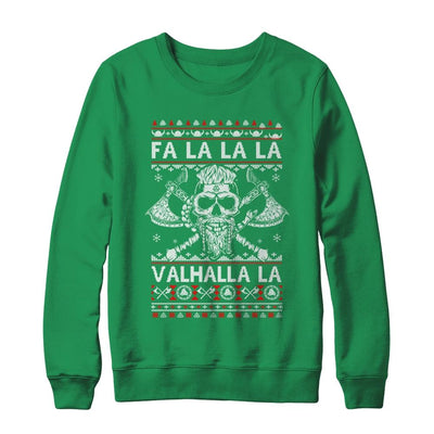 Fa La La Valhalla Viking Skull Christmas Ugly Sweater-T-Shirt & Sweatshirt-Crewneck Sweatshirt-Irish Green