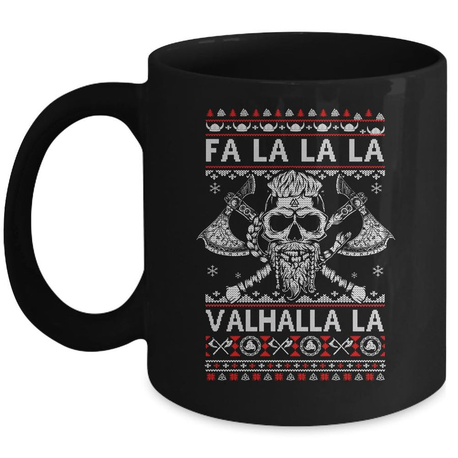 Fa La La Valhalla Viking Skull Christmas Ugly Sweater Mug-Coffee Mug-Mug-Black