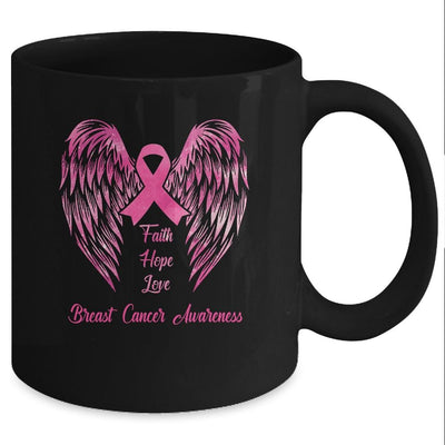 Faith Hope Love Breast Cancer Awareness Pink Wings Back Mug-Coffee Mug-Mug-Black