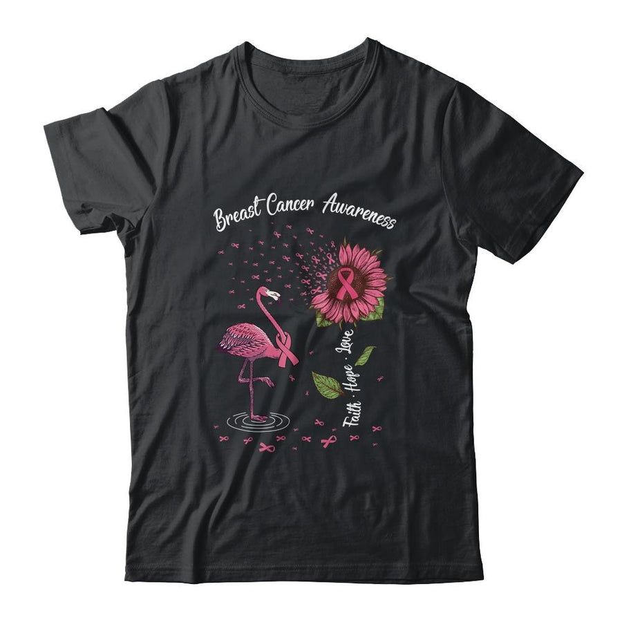 Faith Hope Love Pink Flamingo Ribbon Breast Cancer Awareness-T-Shirt & Hoodie-Classic T-Shirt-Black