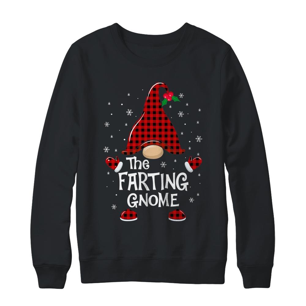 Farting Gnome Buffalo Plaid Matching Christmas Pajama Gift-T-Shirt & Sweatshirt-Crewneck Sweatshirt-Black