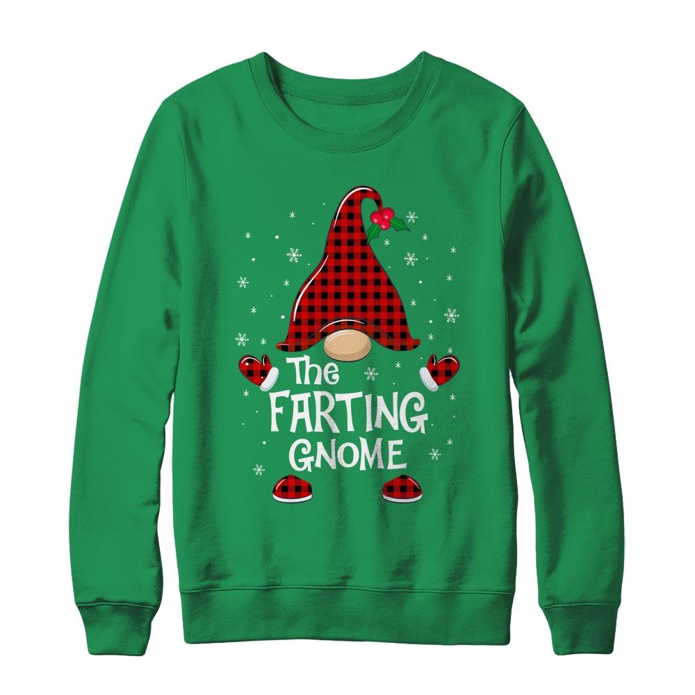 Farting Gnome Buffalo Plaid Matching Christmas Pajama Gift-T-Shirt & Sweatshirt-Crewneck Sweatshirt-Irish Green