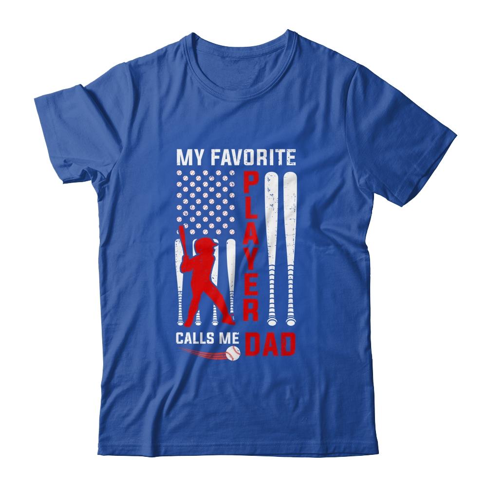 Favorite Tee Ball Player Calls Me Dad USA Flag Father's Day-T-Shirt & Hoodie-Classic T-Shirt-Royal
