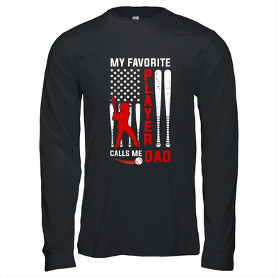 Favorite Tee Ball Player Calls Me Dad USA Flag Father's Day-T-Shirt & Hoodie-Long Sleeve T-Shirt-Black
