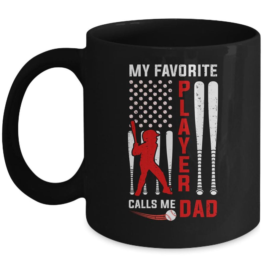 Favorite Tee Ball Player Calls Me Dad USA Flag Father's Day Mug-Coffee Mug-Mug-Black