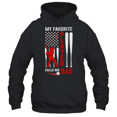 Favorite Tee Ball Player Calls Me Dad USA Flag Father's Day-T-Shirt & Hoodie-Pullover Hoodie-Black