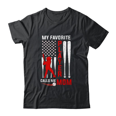 Favorite Tee Ball Player Calls Me Mom USA Flag Mother's Day-T-Shirt & Hoodie-Classic T-Shirt-Black