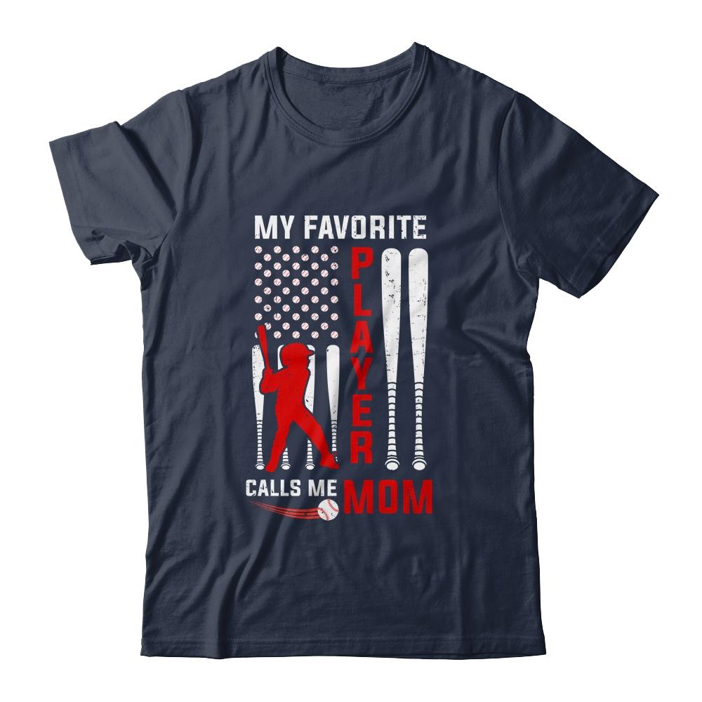 Favorite Tee Ball Player Calls Me Mom USA Flag Mother's Day-T-Shirt & Hoodie-Classic T-Shirt-Navy