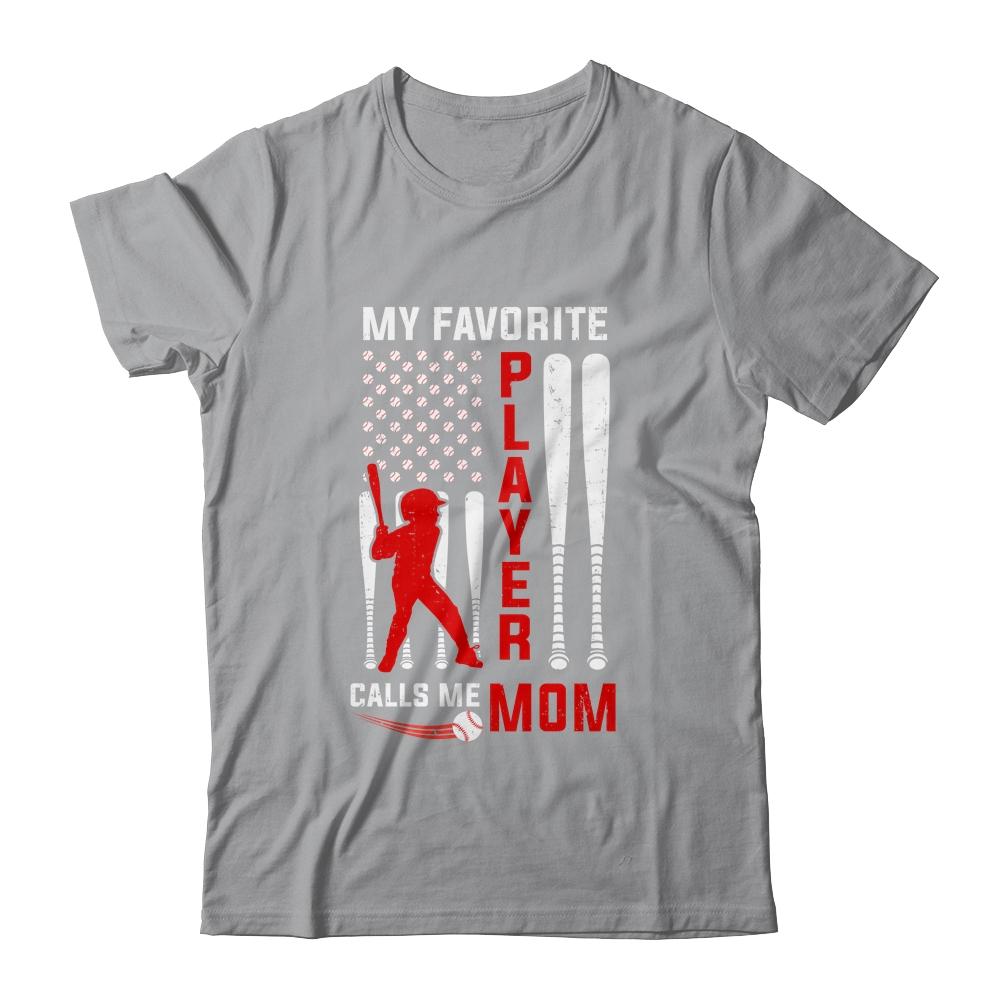 Favorite Tee Ball Player Calls Me Mom USA Flag Mother's Day-T-Shirt & Hoodie-Classic T-Shirt-Sport Grey