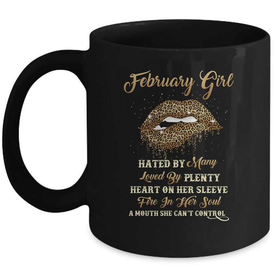 February Girl Birthday Funny Leopard Sexy Lip Mug-Coffee Mug-Mug-Black