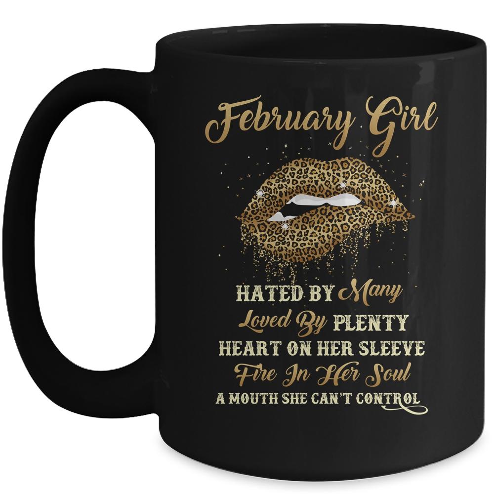 February Girl Birthday Funny Leopard Sexy Lip Mug-Coffee Mug-Mug-Black